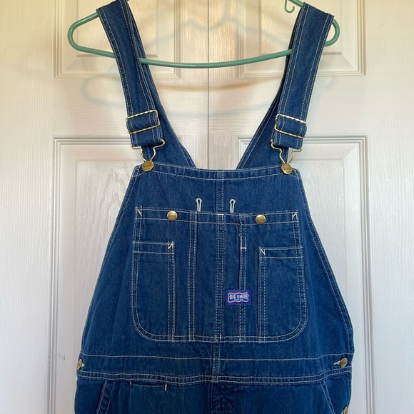 Men’s Big Smith Overalls Sz 40x32 medium wash denim buckles carpenter loop - Picture 1 of 16